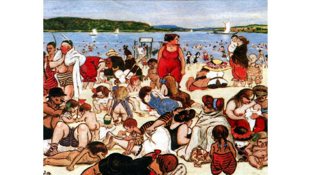 Ein Bild von Heinrich Zille, das das Berliner Strandleben zeigt