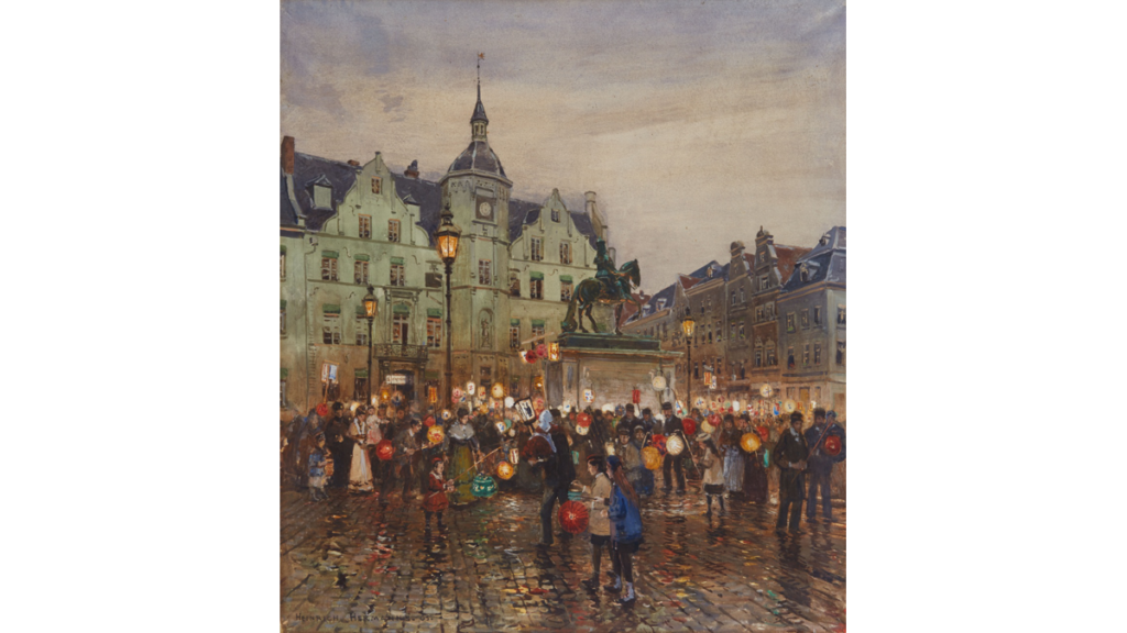 Ein Gemälde eines Sankt Martinszug in Düsseldorf von 1905