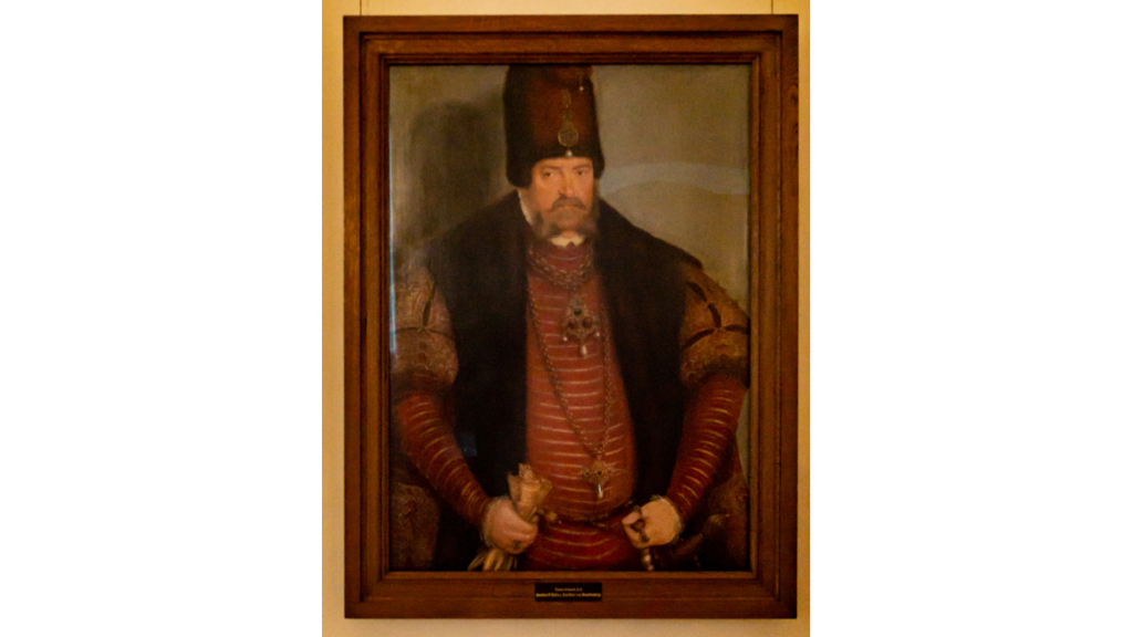 Ein gemaltes Porträt des Fürsten Joachim II. von Brandenburg, der prunkvolle Gewänder trägt 
