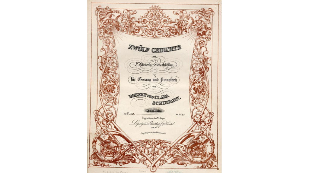 Ein Programm des Auftrittes von Clara und Robert Schumann im Leipziger Gewandhaus mit dem "Liebesfrühling" von Friedrich Rückert