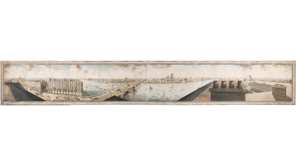 Ein gezeichnetes Panoramabild von London aus dem 18.Jahrhundert