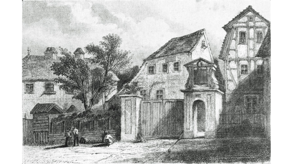 Das Schillerhaus auf einem Stahlstich von Albert Henry Payne aus der Mitte des 19. Jahrhunderts