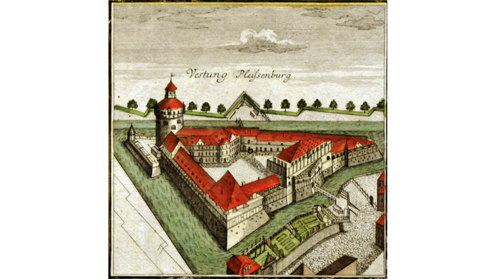 Ein altes Gemälde der Festung Pleißenburg