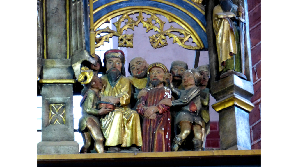 Eine andere Szene im Zieraufsatz Eine andere Szene zeigt Christus mit Pontius Pilatus