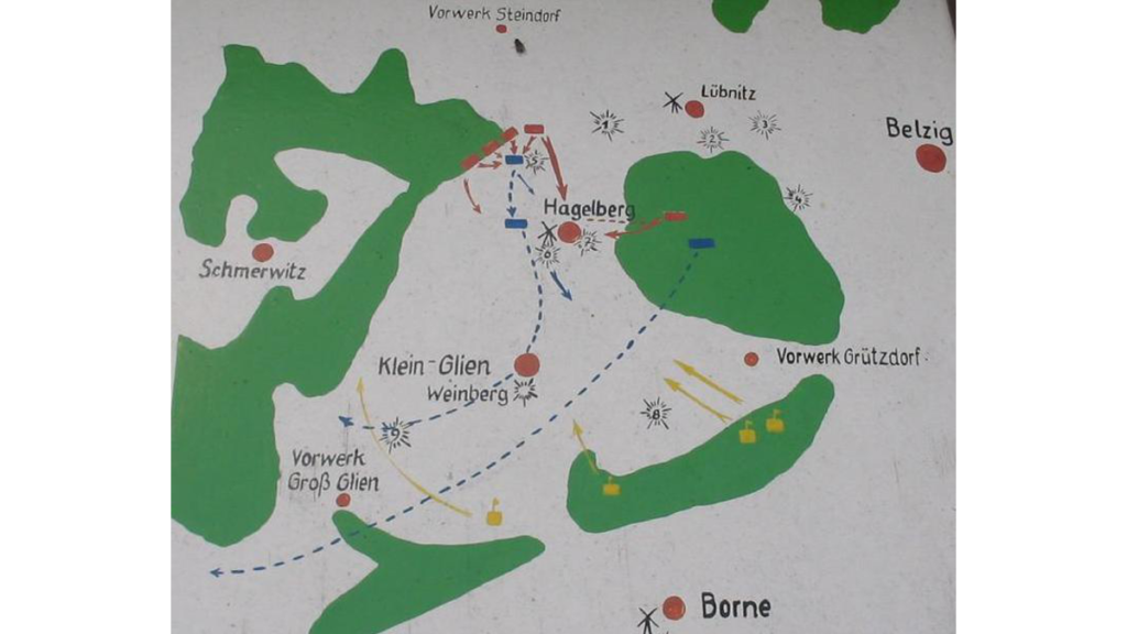 Ein Übersichtsplan der Kampflinien in der Schlacht am Hagelberg