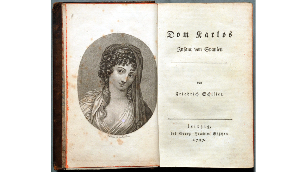 Die Erstausgabe von Schillers "Don Carlos" mit dem Printfehler "Dom Carlos". Das Drama schrieb Schiller wohl im Schullerhäuschen.
