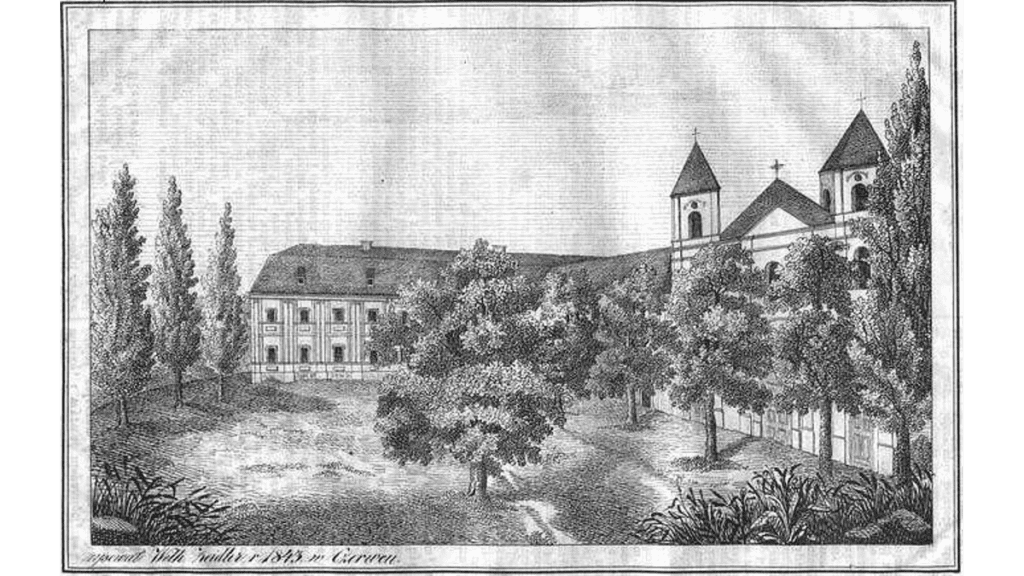 Eine Darstellung des Klosters Bledzew aus dem Jahr 1843.