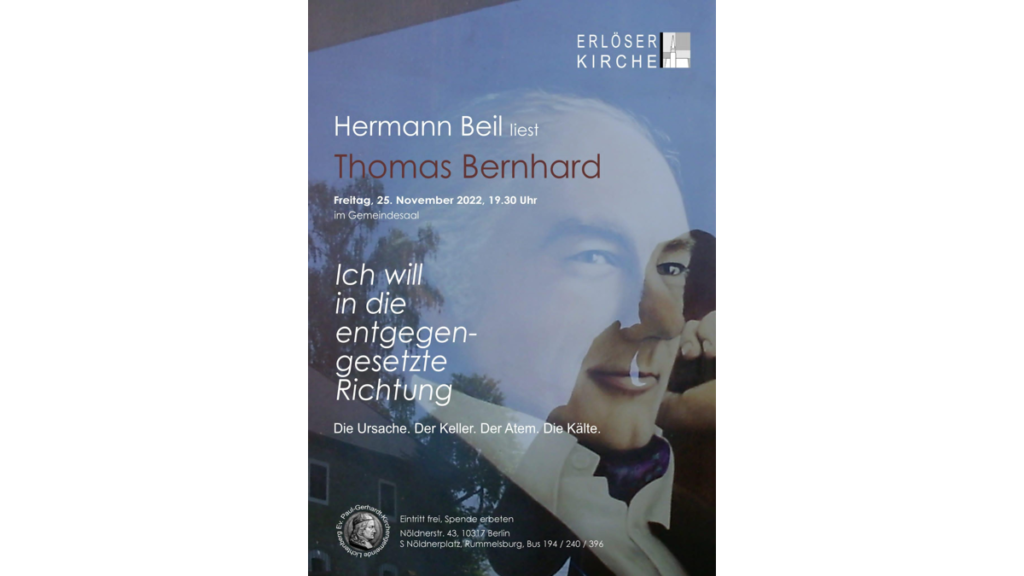Das Plakat zur Lesung von Hermann Beil in Berlin Lichtenberg