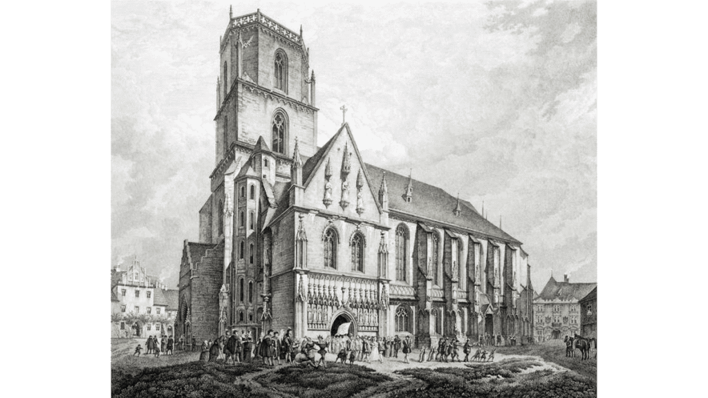 Die damalige Pfarrkirche und heutiger Dom St.Marien im 17.Jahrhundert