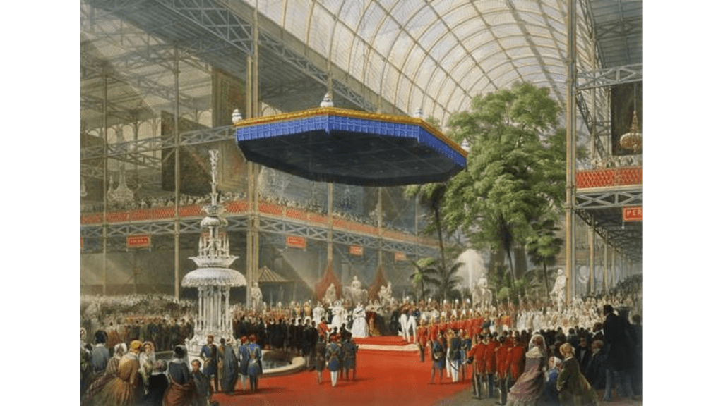 Die Eröffnung der Weltausstellung im Crysral Palace, dem Vorbild des König Friedrich August Turms.