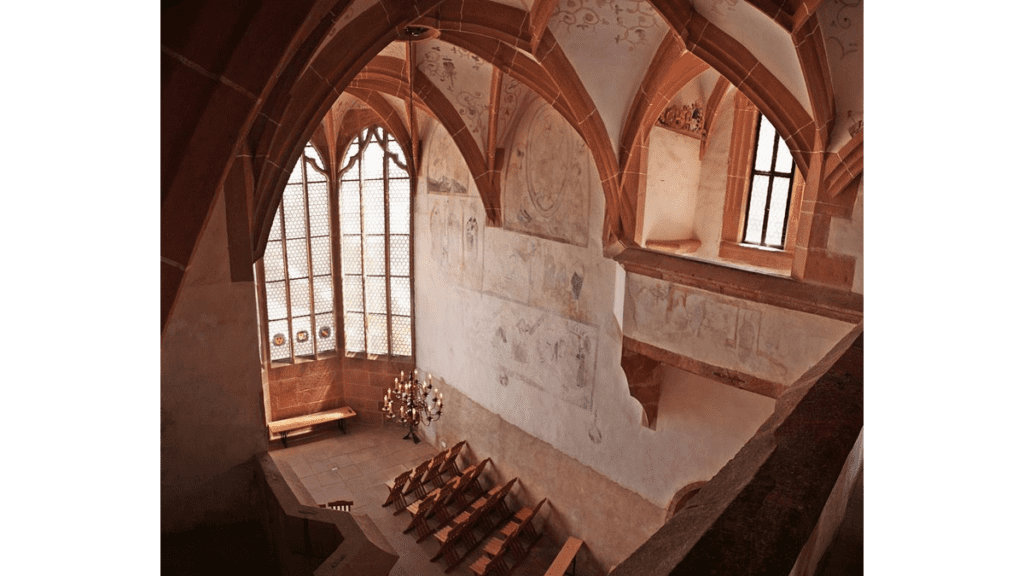 Die Kapelle auf Schloss Rochlitz mit dem eindrucksvollen Rippengewölbe.