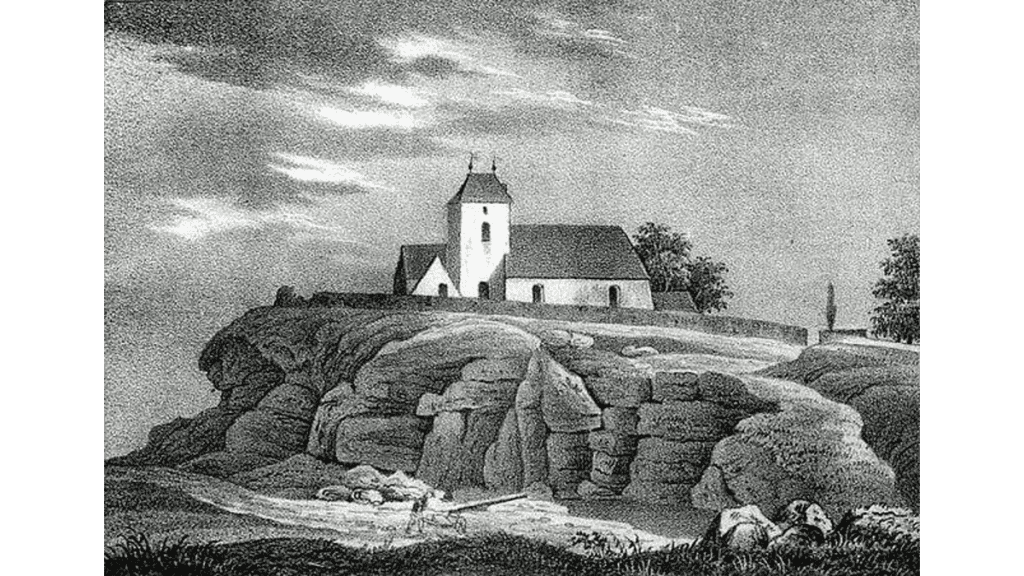 Die Bergkirche Beucha im Jahr 1840.