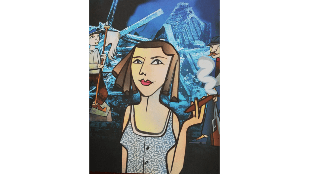 Ein Pop-Art Bild von Louise Aston mit ihrer typischen Zigarre in der Hnad