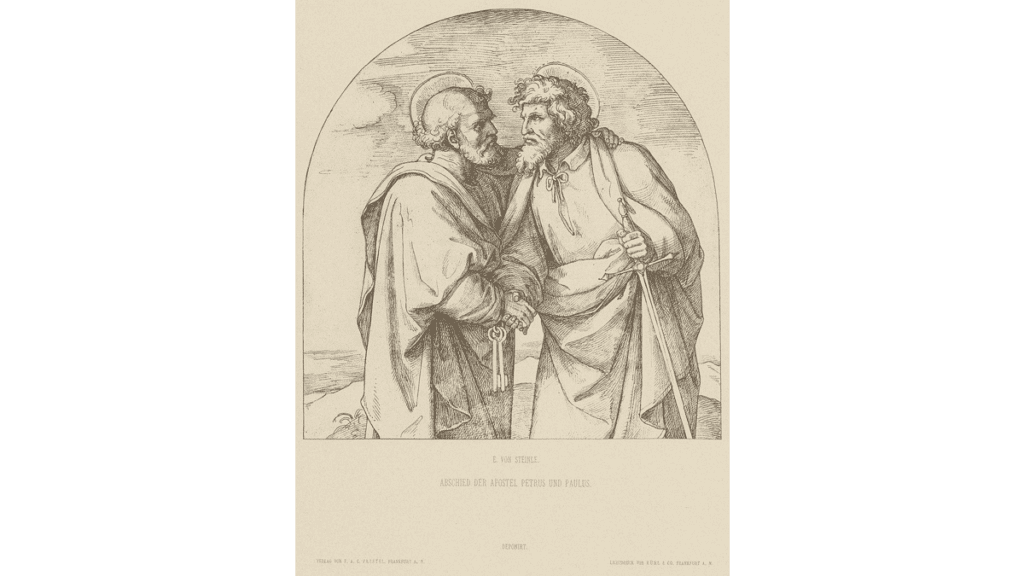 Der Stich von Edward von Steinle zeigt den Abschied der beiden Apostel Peter und Paul bzw. Petrus und Paulus.