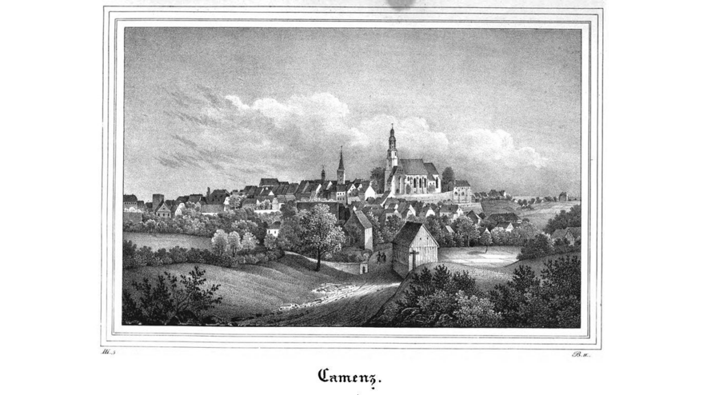 Eine Stadtansicht von Kamenz aus dem Jahr 1837.