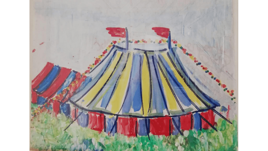 Ein Zirkuszelt dient als Theater. G. Brombacher, Zirkuszelt, 1982, Detail.