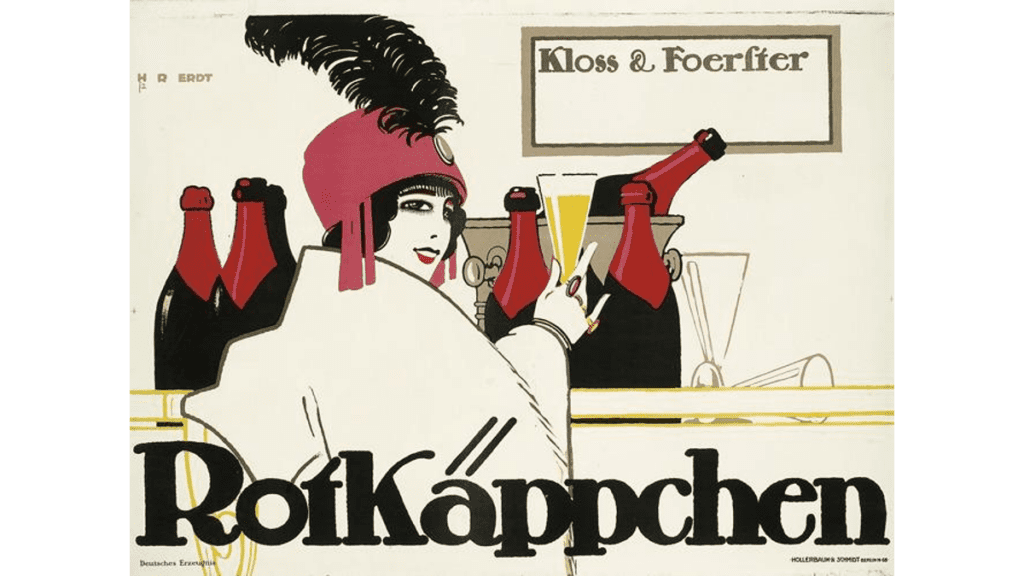 Ein Werbeplakat für Rotkäppchen Seht aus dem Jahr 1912.