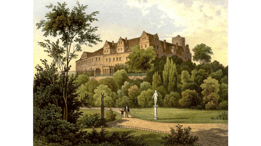 Eine Ansicht von Schloss Schkopau aus dem letzten Viertel des 19. Jahrhunderts.